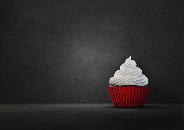 Rode Cupcake Geïsoleerd Een Zwarte Illustratie — Stockfoto