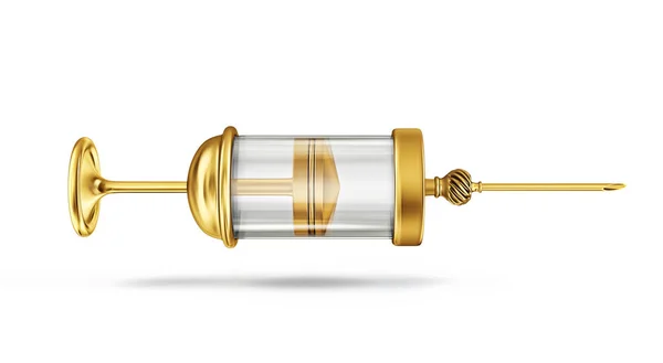 金色の注射器が白で隔離されてる 3Dイラストのコンセプト — ストック写真