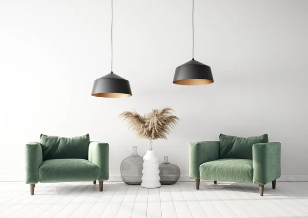 Modern Design Interieur Met Groene Fauteuil Scandinavisch Meubilair Illustratie — Stockfoto