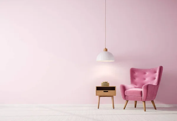 Современный Дизайн Интерьера Розовым Креслом Скандинавская Мебель Иллюстрация — стоковое фото