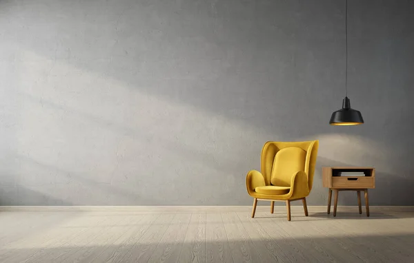 Moderno Design Interior Mockup Com Poltrona Amarela Mobília Escandinava Ilustração — Fotografia de Stock