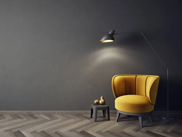 디자인 인테리어와 노란색 안락의자 스칸디나비아 — 스톡 사진
