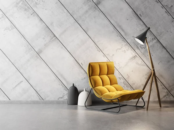 Nowoczesny Design Wnętrza Żółtym Fotelem Skandynawskie Meble Ilustracja — Zdjęcie stockowe