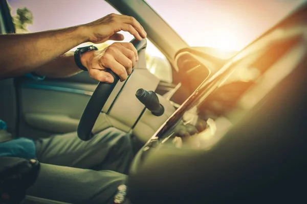 Driver Wheel Modern Car Driving Theme — Stock Photo, Image