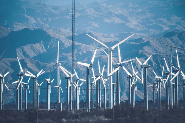 California Wind Power Plant. Coachella Valley, USA. Renewable Energy Theme.