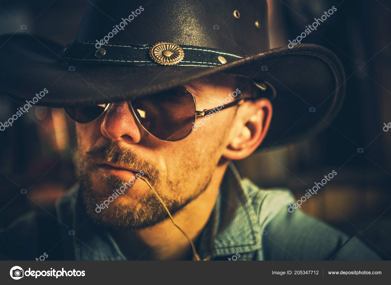 Cowboy grass in mouth Caucasian Cowboy His 30S Grass Straw His Mouth