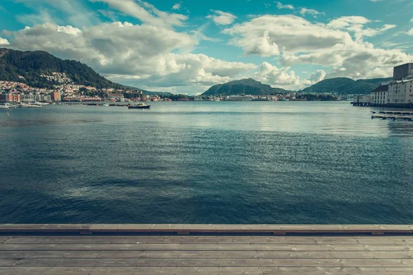 City Bergen Panorama Wooden Marina Deck Inglés Sudoeste Noruega Europa —  Fotos de Stock