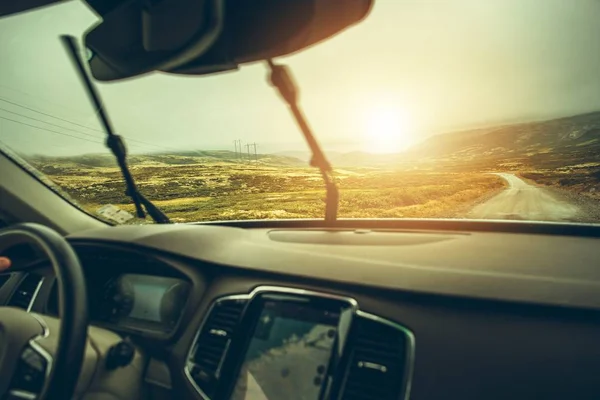 Regniga Landsbygden Grus Road Trip Natursköna Norska Landskapet — Stockfoto