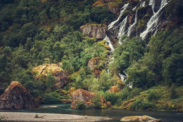 Scenic Alpine Nature Beautiful Waterfall Glacial River Norway Europe — Stock Photo, Image