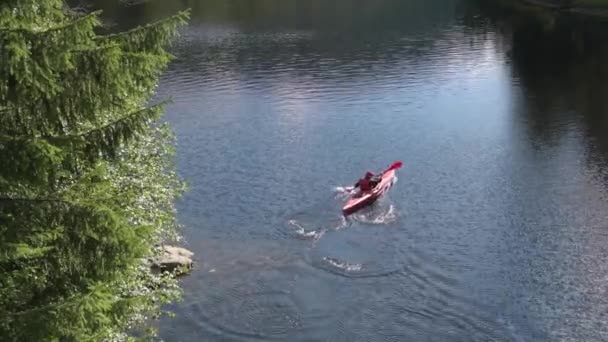Sportif Caucasien Dans Kayak Loisirs Été Plein Air — Video