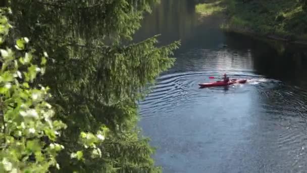 Sportler Kajak Sommer Freiwasser Erholung — Stockvideo