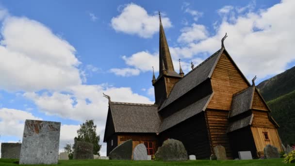 Lom Stave Igreja Timelapse Vídeo Arquitetura Norueguesa — Vídeo de Stock