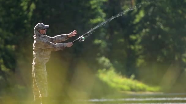 Fly Fishing Scenic River Slow Motion Footage — Stock Video