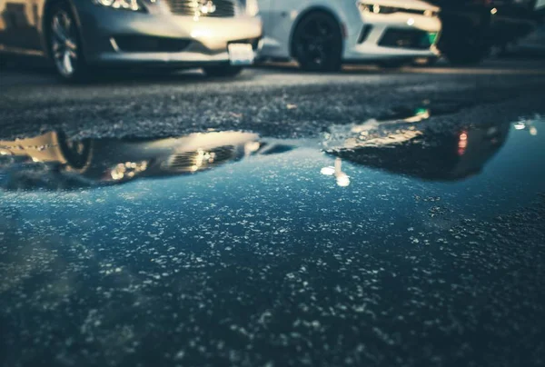 Water Road Concept Photo Flooded Street Closeup — Stock Photo, Image