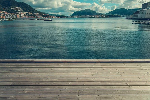 Ciudad Bergen Noruega Cubierta Marina Madera Ciudad Panorama — Foto de Stock