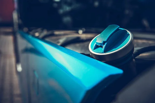 Diesel Truck Blue Fueling Cap Closeup Heavy Loads Vehicles Economy — Stock Photo, Image