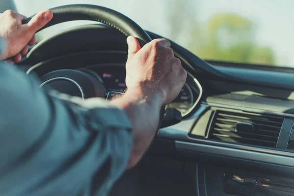 Men Wheel Caucasian Driver Modern Vehicle — Stock Photo, Image