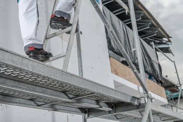 Worker Scaffolding Construction Safety Elements — Stock Photo, Image