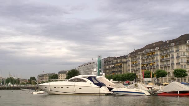 Tekneler Yatlar Cenevre Marina Sviçre Cenevre Gölü — Stok video