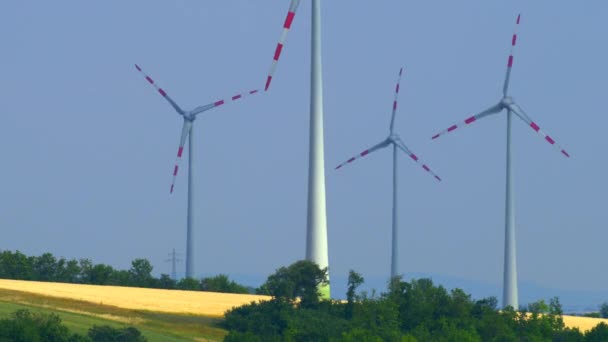 Energia Eólica Vento Turbinas Closeup Central Eléctrica — Vídeo de Stock