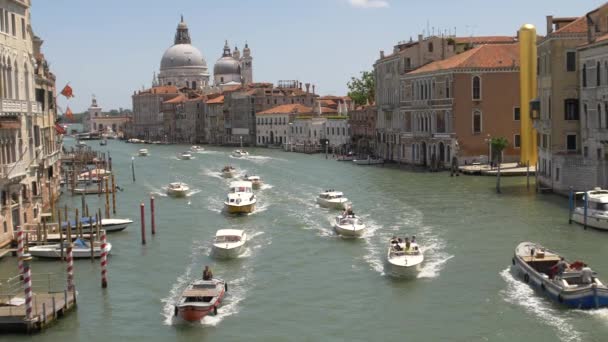 Гранд Каналом Венеції Італія Літній Високий Сезон Повільному Канал Пік — стокове відео