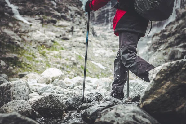 Mountain Trail Hiker Active Outdoor Recreation Concept Photo Hikers Legs — Stock Photo, Image