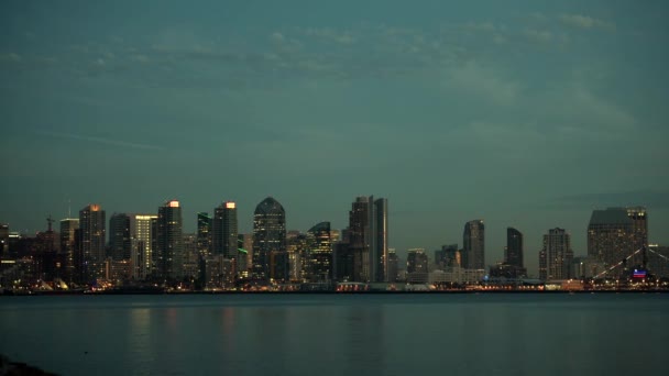 November 2017 Färgglada Staden San Diego Skyline Och Waterfront Natten — Stockvideo