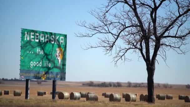 Nebraska State Border Line Znak Drogowy Witamy Nebraska Dobre Życie — Wideo stockowe