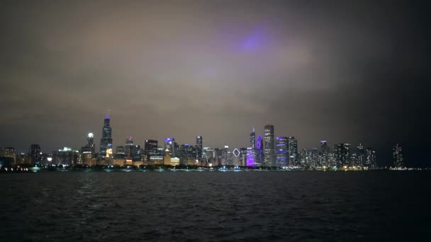 Chicago City Skyline Waterfront Pendant Les Heures Soirée Chicago Illinois — Video