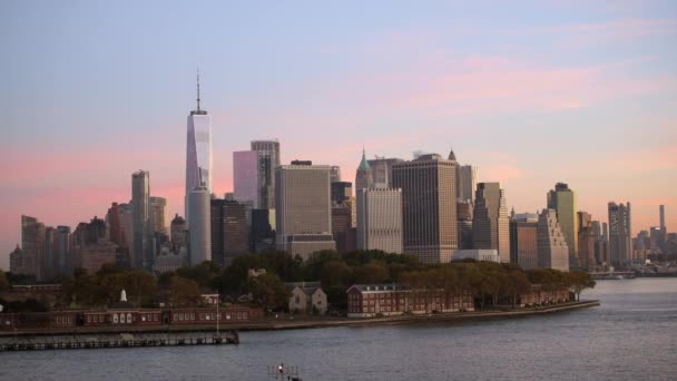 Wschód Słońca New York City Skyline Jesienny Poranek New York — Wideo stockowe