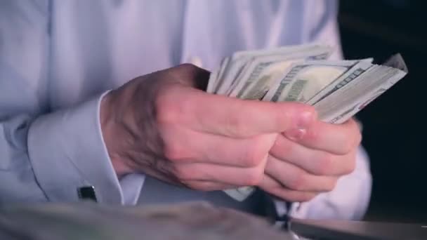 Banknotes Counting Closeup Photo Caucasian Man Counting His Hard Earned — Stock Video