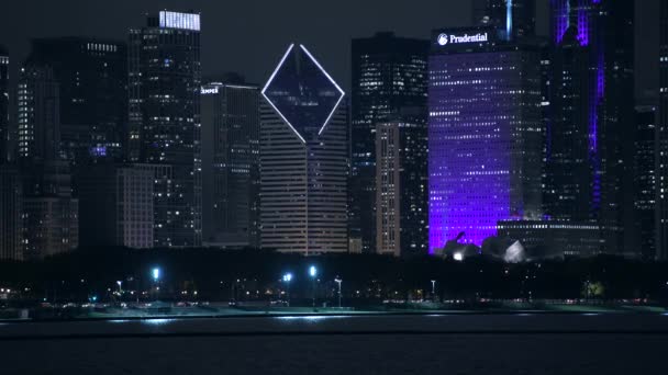 Chicago City Skyline Waterfront Durante Horário Noite Chicago Illinois Estados — Vídeo de Stock