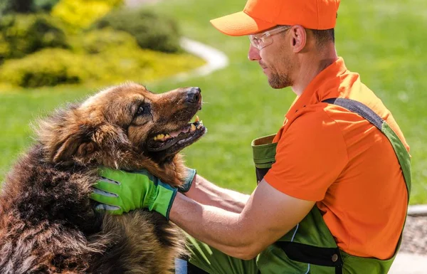 Trädgårdsmästare och hans hund — Stockfoto