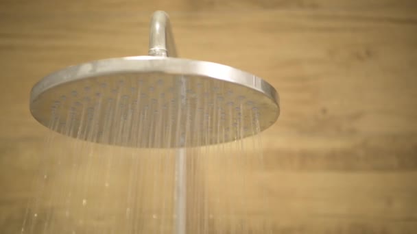 Douchecabine stromend warm water in een badkamer interieur. — Stockvideo