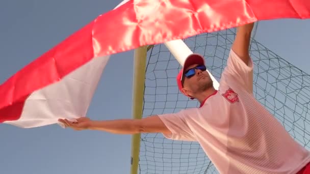 Вентилятор з національним прапором Польщі перед завданням — стокове відео