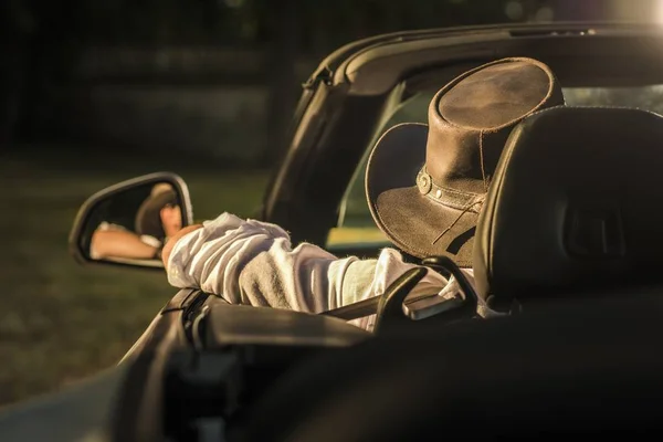 Cowboy in a Convertible Car — Stock Photo, Image