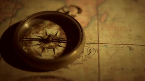 Kompass Rose Gerät Vintage Adventure Konzept. — Stockvideo