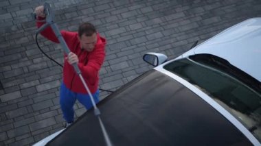 Beyaz Erkekler Onun 30 Temizlik Araba Kumaş Çatı Onun Cabrio Araç.