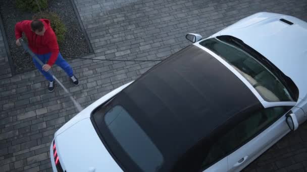 Men Pressure Washing His Brand New Cabriolet Car. — Stock Video