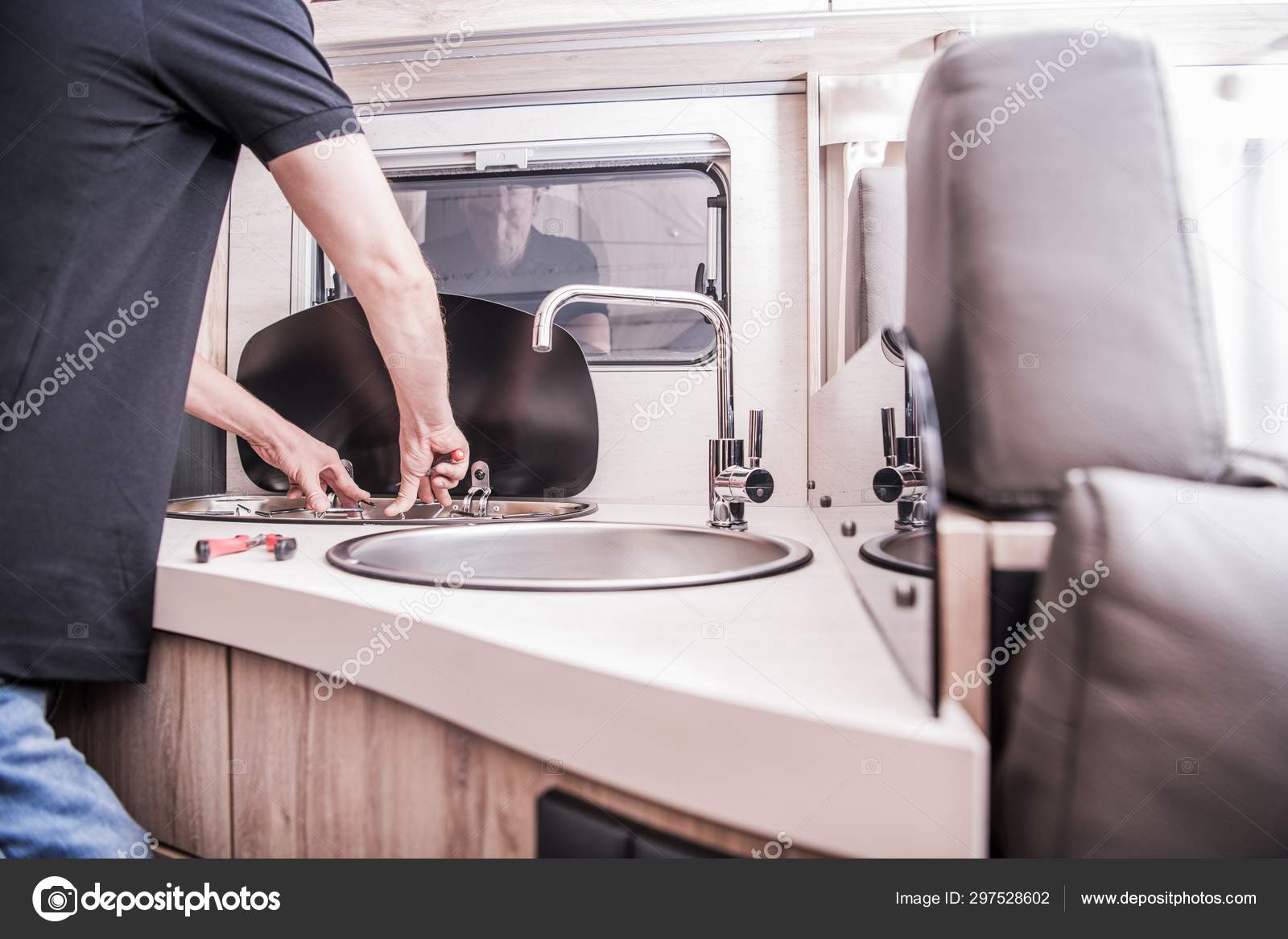 RV Motorhome Stove Repair Stock Photo by 297528602