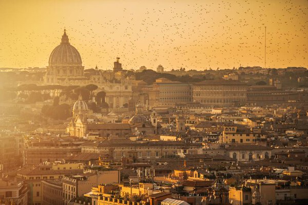 Rome and Vatican City Panoramic Scenery During Sunset.