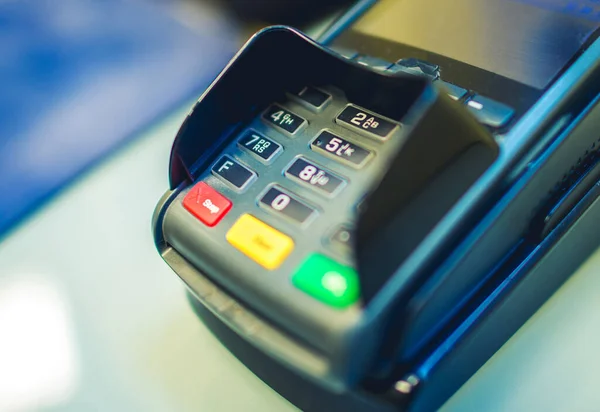 Handel Bedrijfstechnologieën Betalingen Met Creditcard Betaalpas Store Terminal Magneet Chipkaarten — Stockfoto