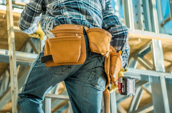 Entreprenör Stege Skelett Stål Hus Ram Församling Industriellt Tema — Stockfoto