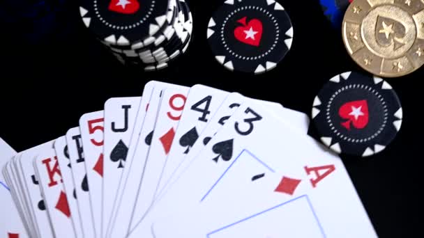 Scène Thème Poker Avec Des Cartes Jouer Piles Jetons Pile — Video