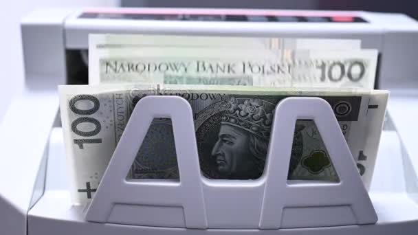 Nowoczesne Banknoty Elektroniczne Liczenie Maszyny Obliczanie Kwoty Pieniędzy Złotej Polskiej — Wideo stockowe