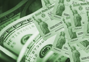 Amerikan Ekonomisi Pandemik Etkisi kavramı Uyarıcı Ödeme Çekleri ve Yüz Dolarlık Faturalar. 