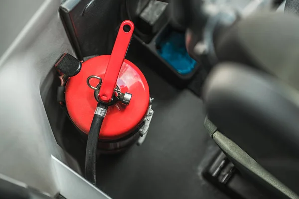 Extintor Fuego Rojo Tamaño Mediano Dentro Del Vehículo Autobús Autocar —  Fotos de Stock