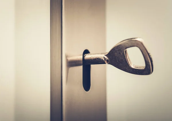 Residential Door Lock Metal Key Close Real Estate Industry Concept — Stock Photo, Image
