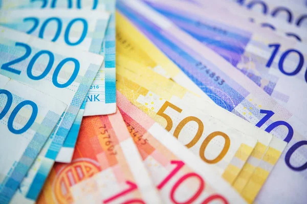 Close Different Denomination Norwegian Krone National Currency Banknotes — Stock Photo, Image