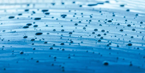 Blue Car Body Covered Water Drops Close Panoramic Photo Background — Stock Photo, Image